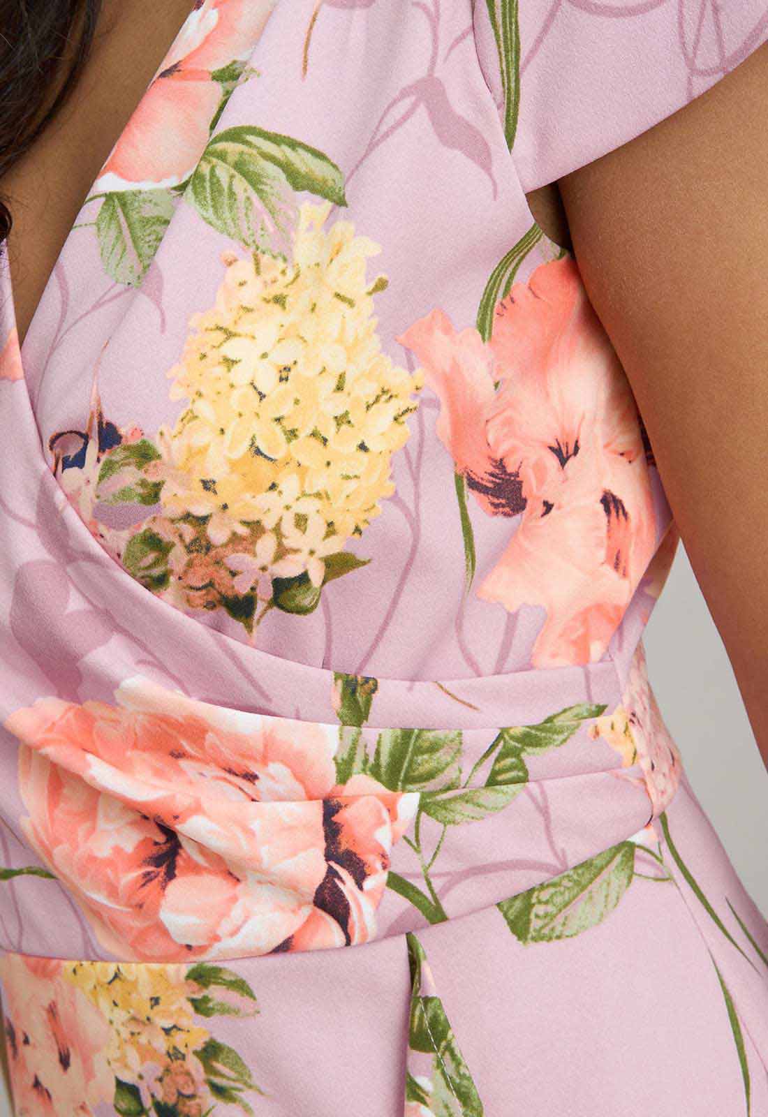 Gina Bacconi PINK Marlena Cap Sleeve Ruffle Print Dress