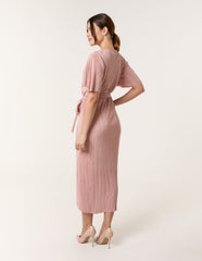 Plisse Wrap Over Midi Dress