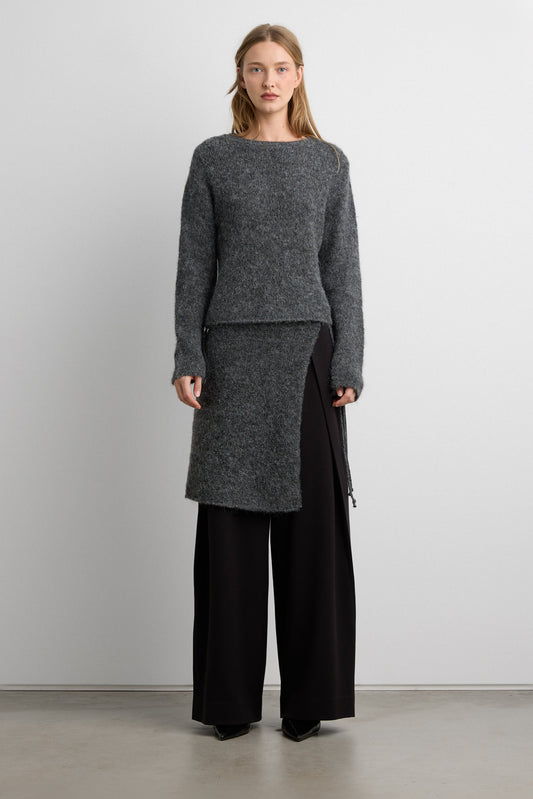 WOOL BLEND SWEATER AND WRAP SKIRT SET