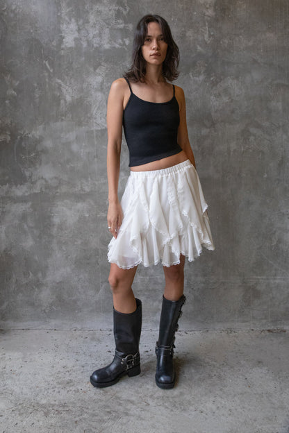 LACE RUFFLE MINI SKIRT