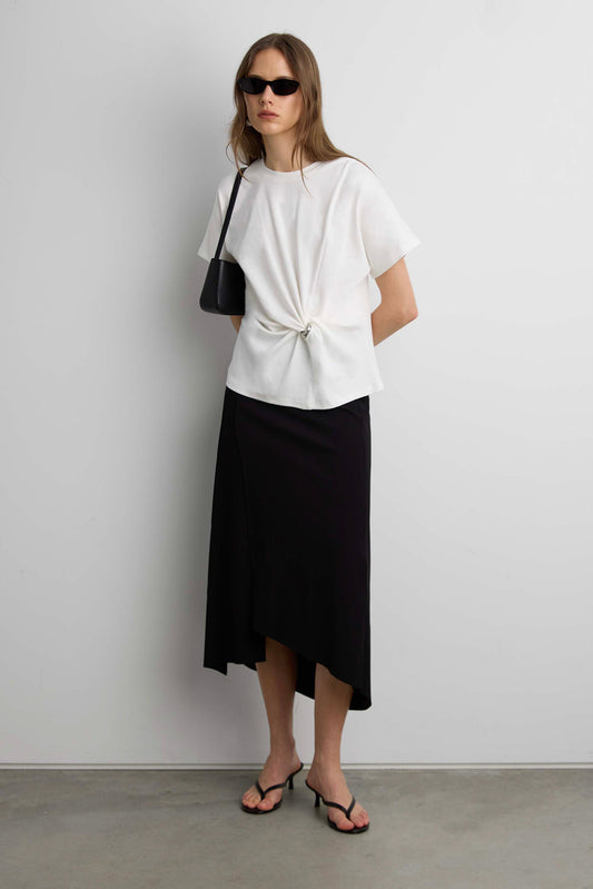 ASYMMETRICAL MIDI SKIRT