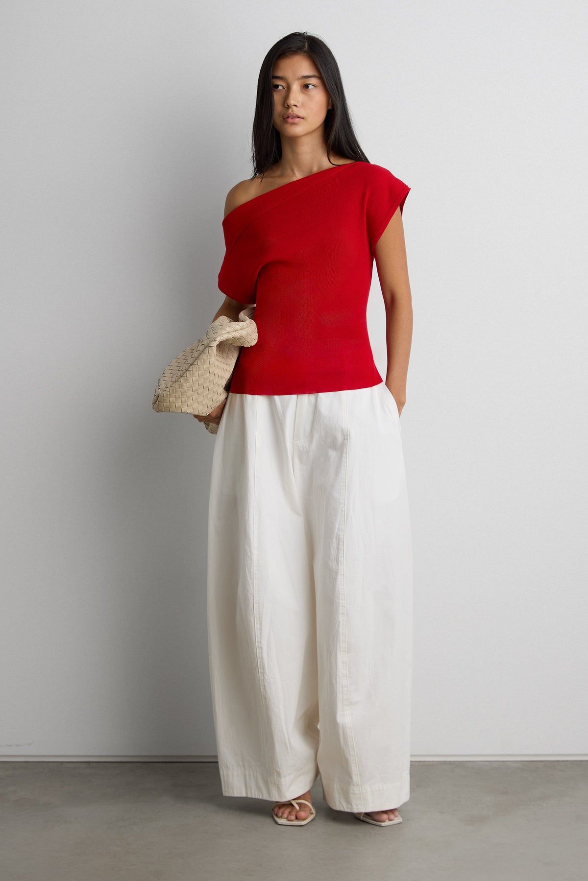 ASYMMETRICAL OFF THE SHOULDER CAP SLEEVE SWEATER