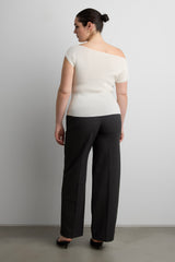 ASYMMETRICAL OFF THE SHOULDER CAP SLEEVE SWEATER