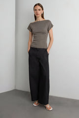 ASYMMETRICAL OFF THE SHOULDER CAP SLEEVE SWEATER