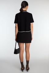 CROPPED COLLARED V-NECK SHORT SLEEVE SWEATER