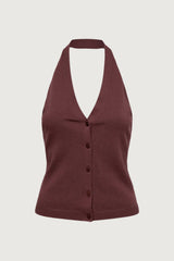 KNIT HALTER BUTTON FRONT TANK