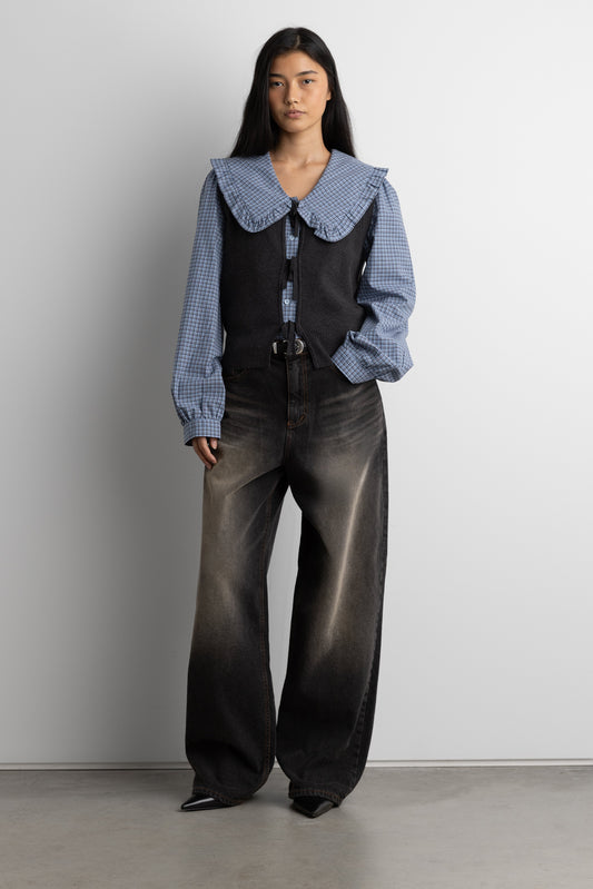 OPEN FRONT SWEATER VEST WITH TIES