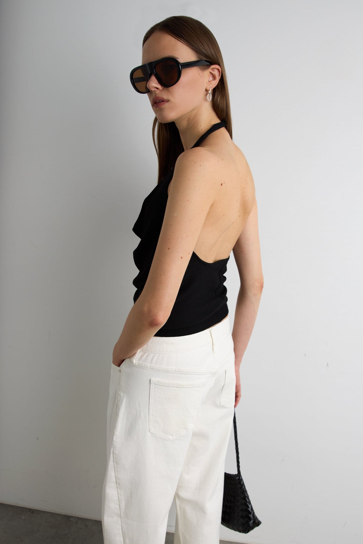 KNIT COWL NECK HALTER TOP