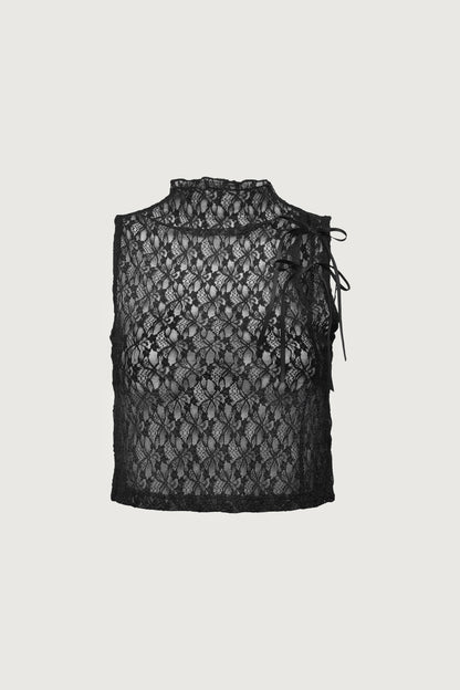 LACE MOCKNECK TANK TOP WITH BOWS
