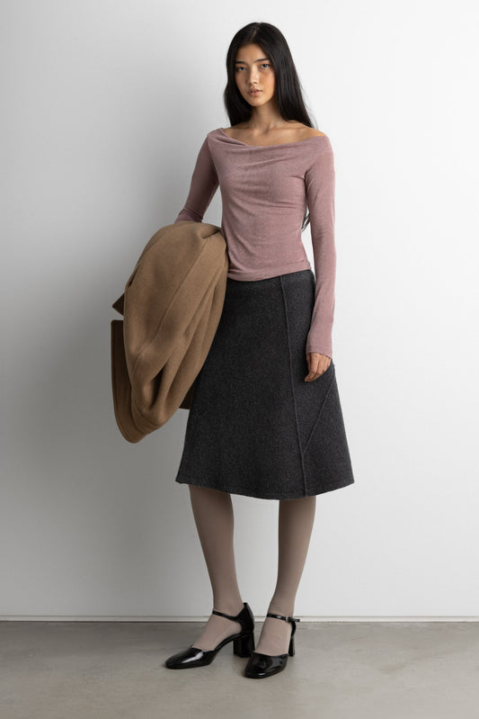 FITTED OFF THE SHOULDER LONG SLEEVE TOP