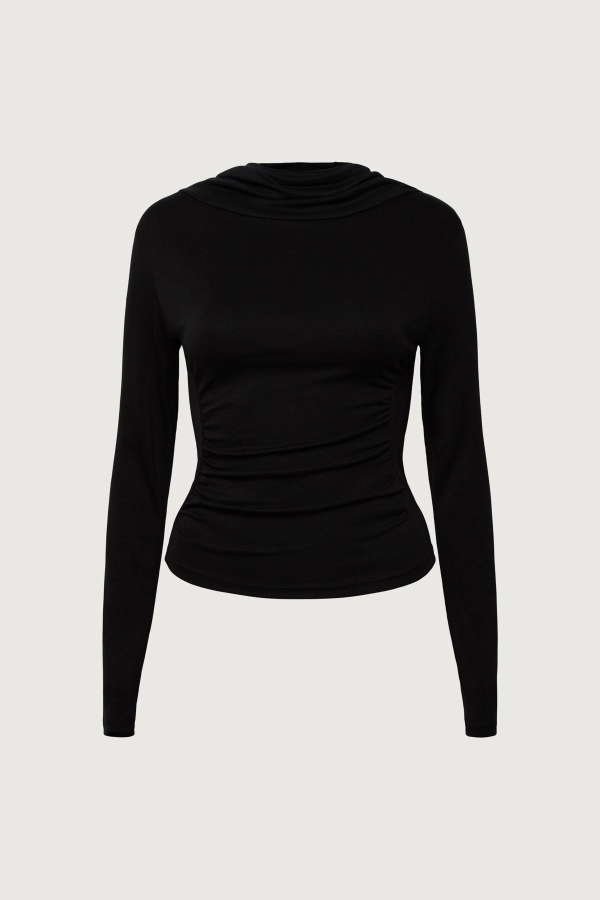 RUCHED COWL CROPPED HOODIE