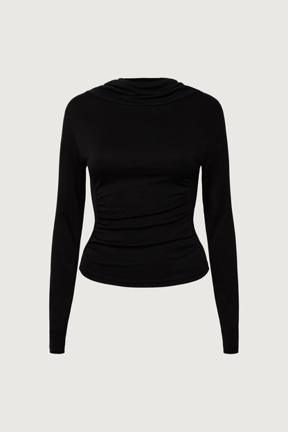 RUCHED COWL CROPPED HOODIE