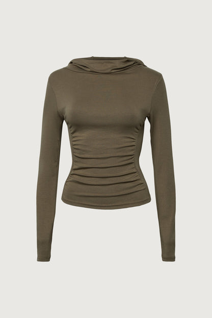 RUCHED COWL CROPPED HOODIE