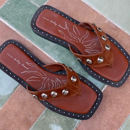 Tan Leather Stud Sandals