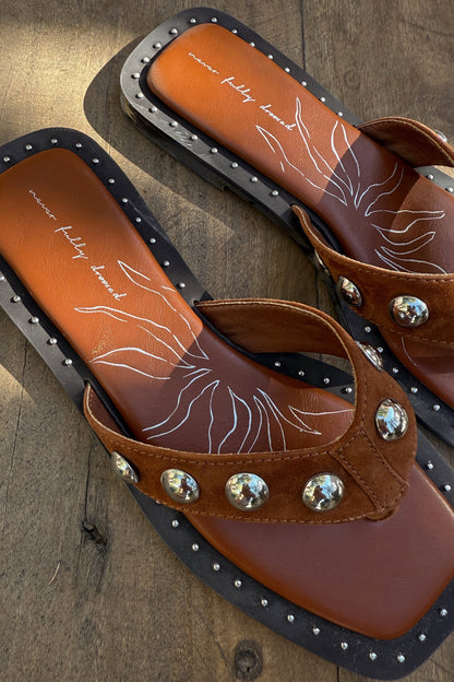 Tan Leather Stud Sandals