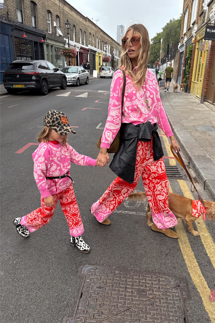 Kids Red and Pink Bandana Knitted Set