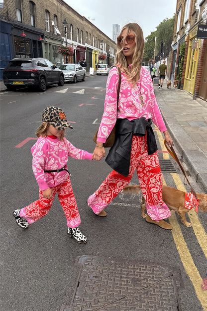 Kids Red and Pink Bandana Knitted Set