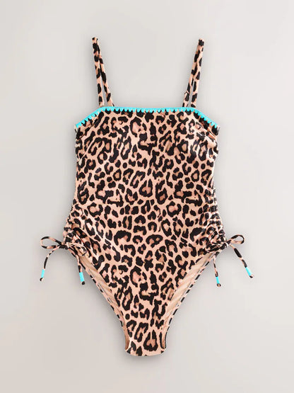 Leopard Whipstitch Bandeau Swimsuit