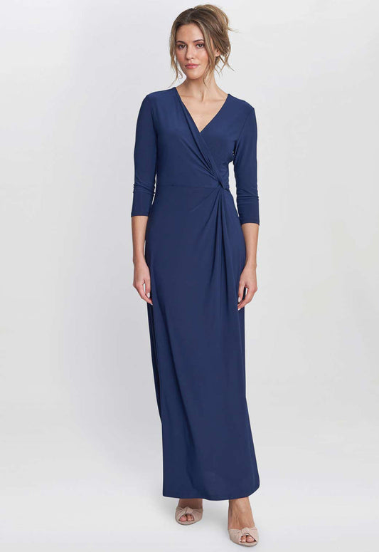 Gina Bacconi Navy Celine Jersey Wrap Maxi Dress