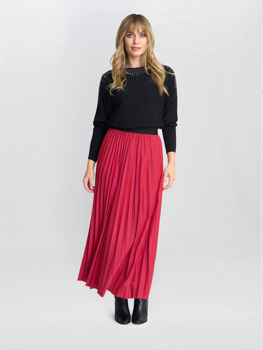 Gina Bacconi Red and Black Ismay Metallic Skirt