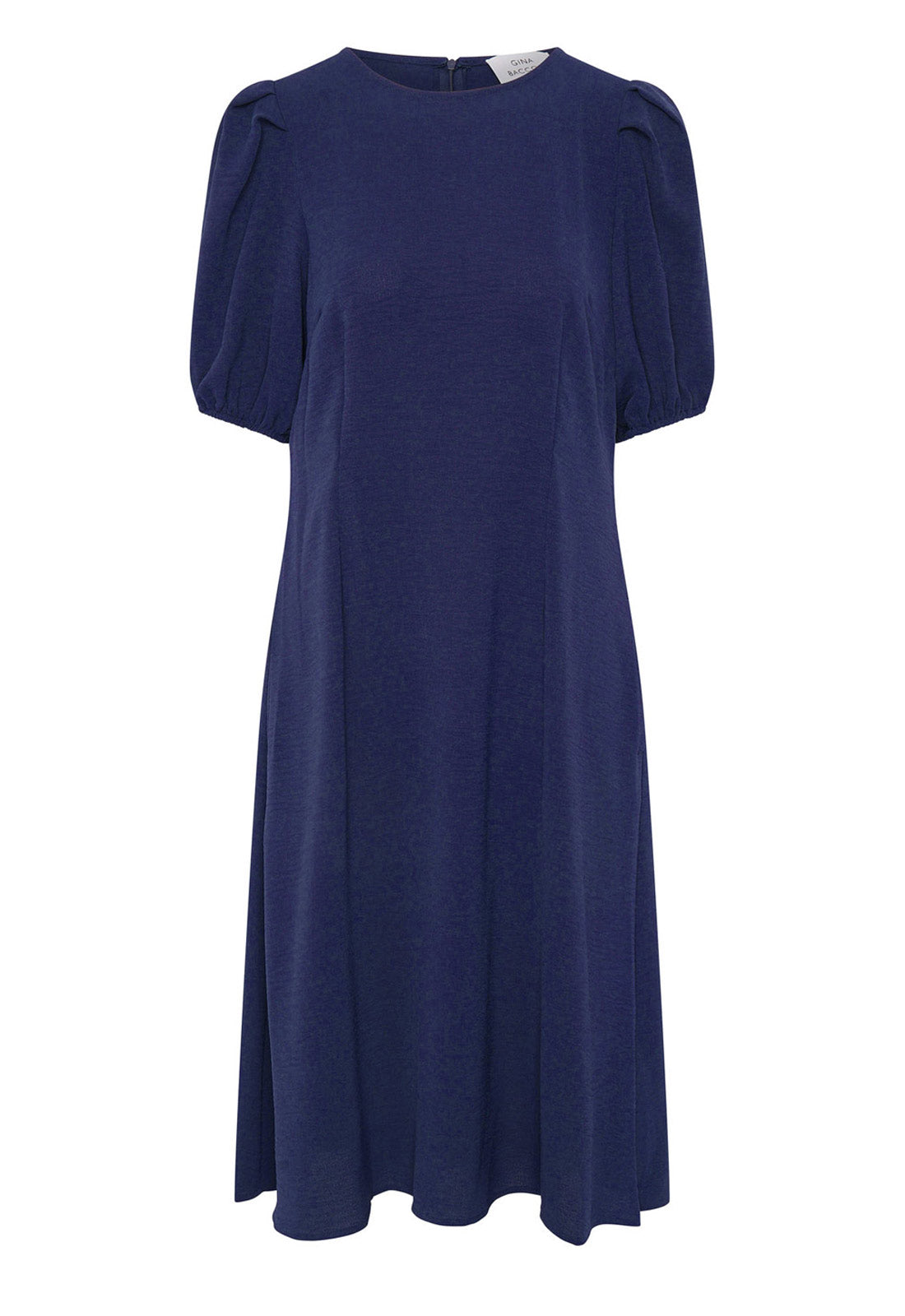 Gina Bacconi Navy Flora Puff Sleeve Midi Dress