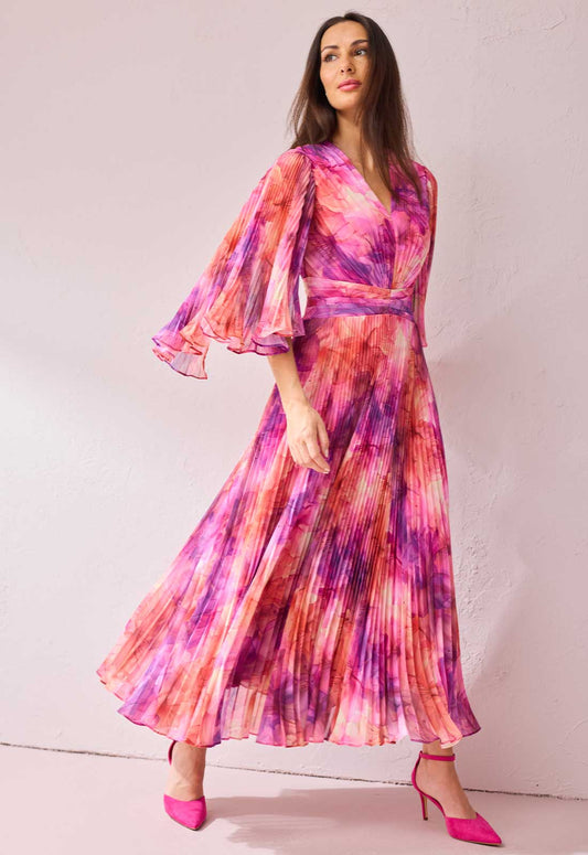 Samantha Jane Pink Alice Pleated Midi Dress