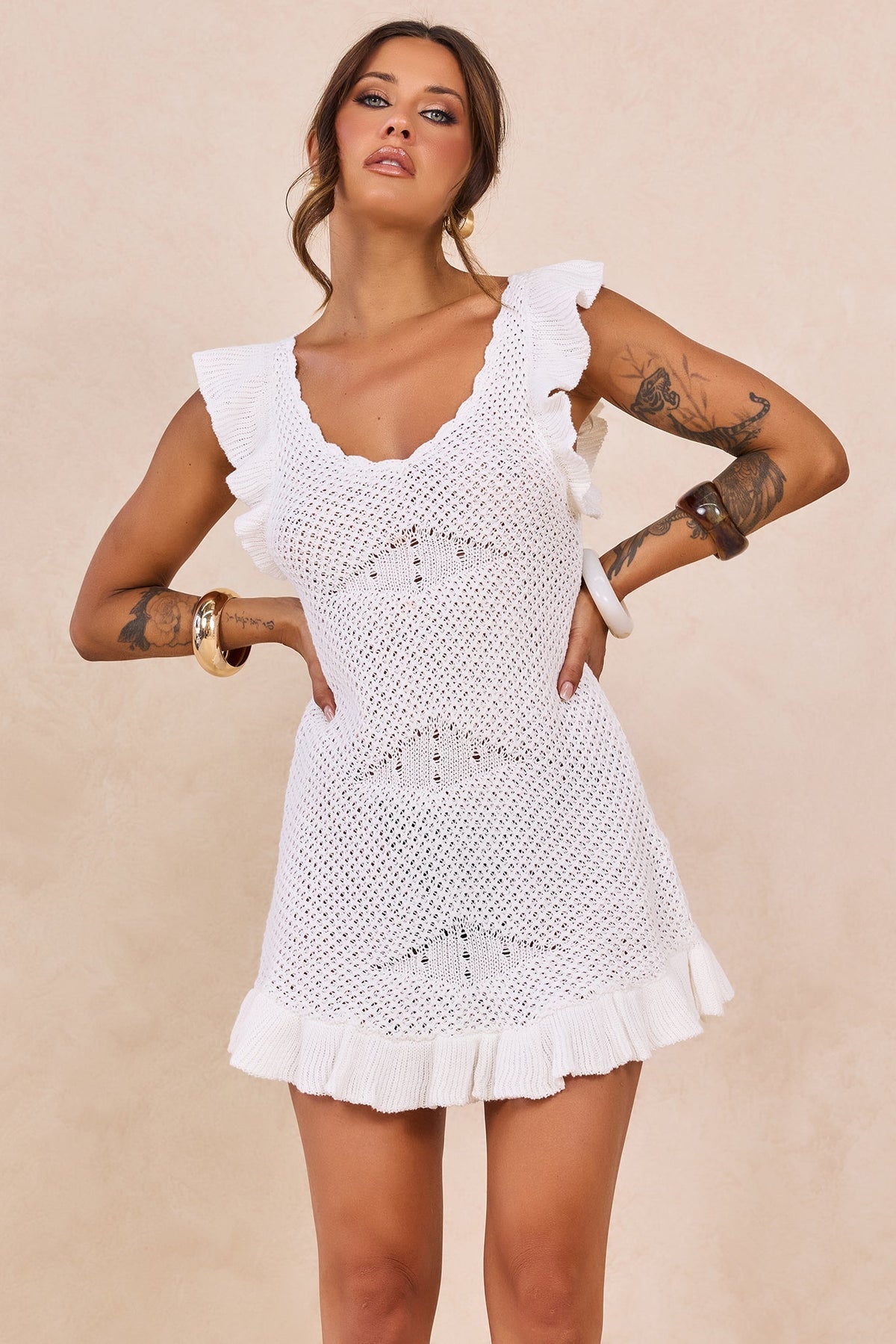 Bare Temptation Knit Mini Dress - White