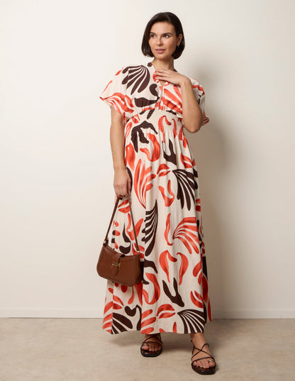 V Neck Abstract Leaf Print Dress