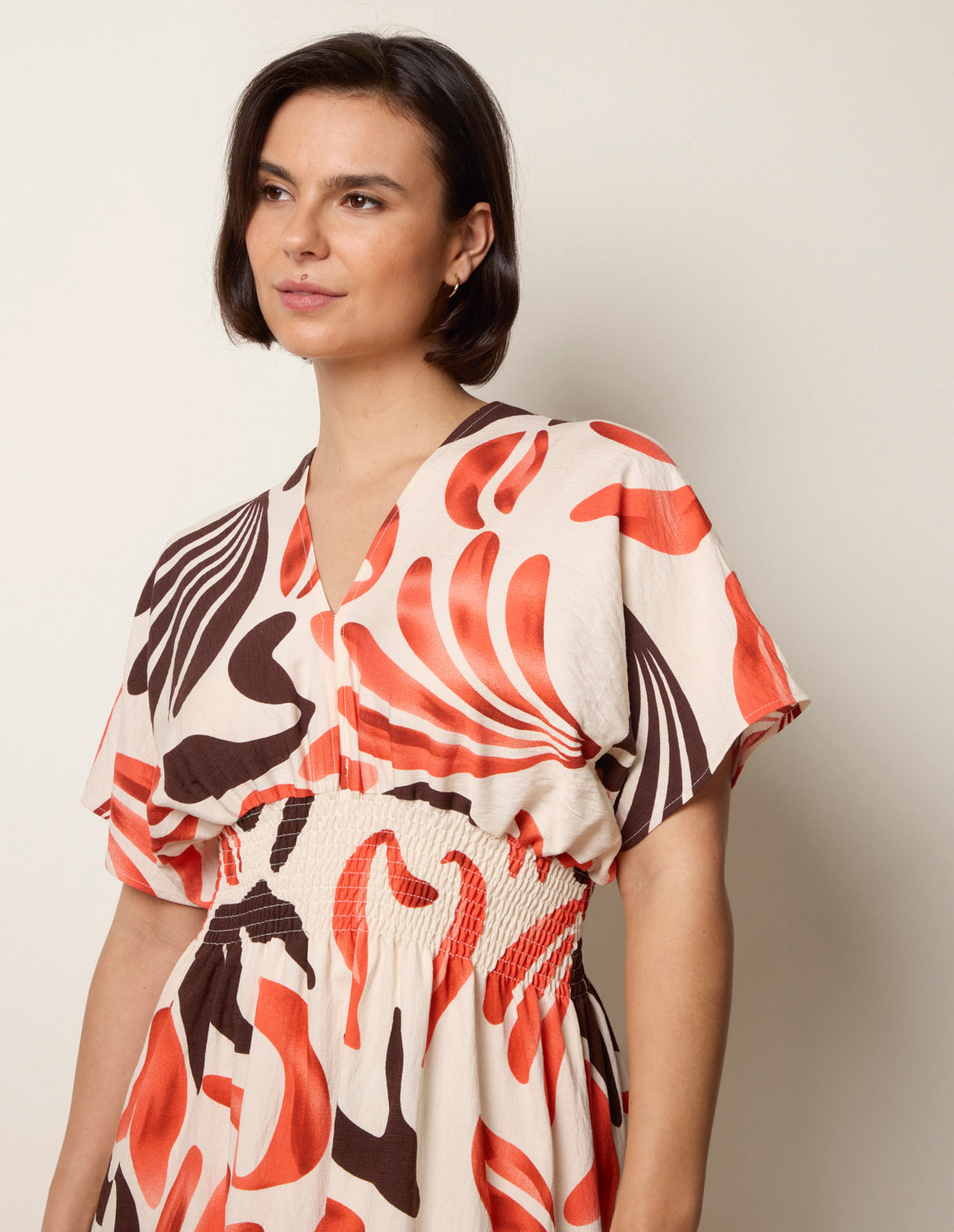 V Neck Abstract Leaf Print Dress