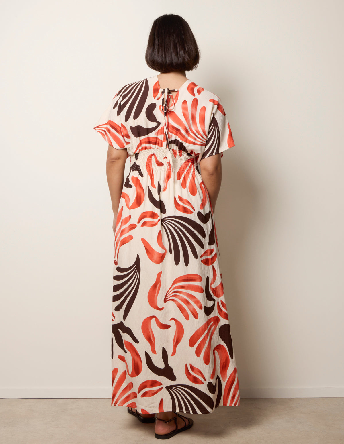 V Neck Abstract Leaf Print Dress