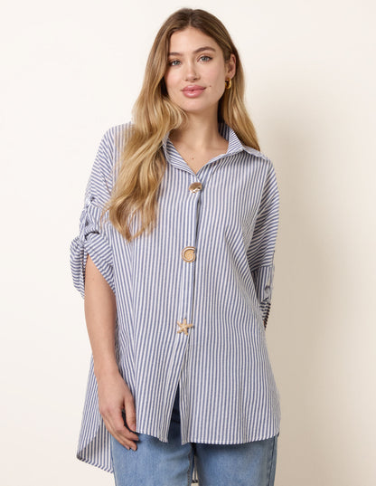 Gold Shell Button Front Stripe Shirt