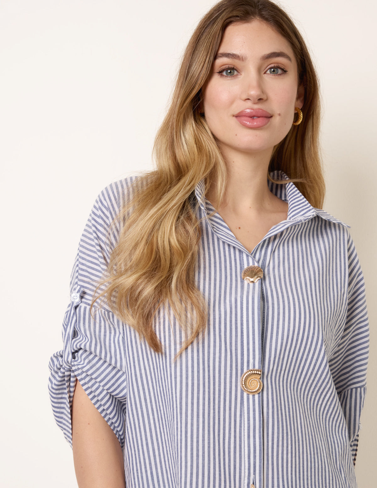 Gold Shell Button Front Stripe Shirt
