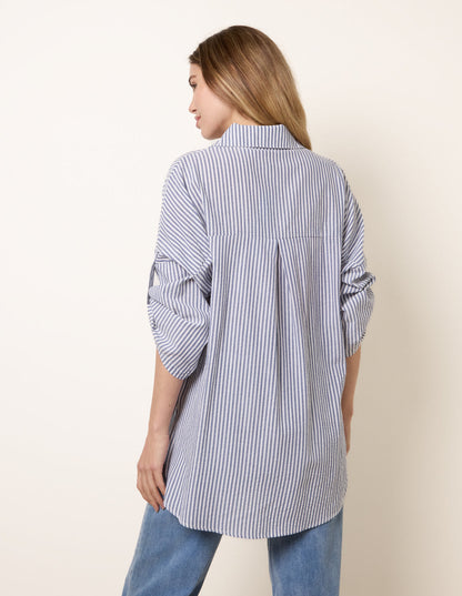 Gold Shell Button Front Stripe Shirt