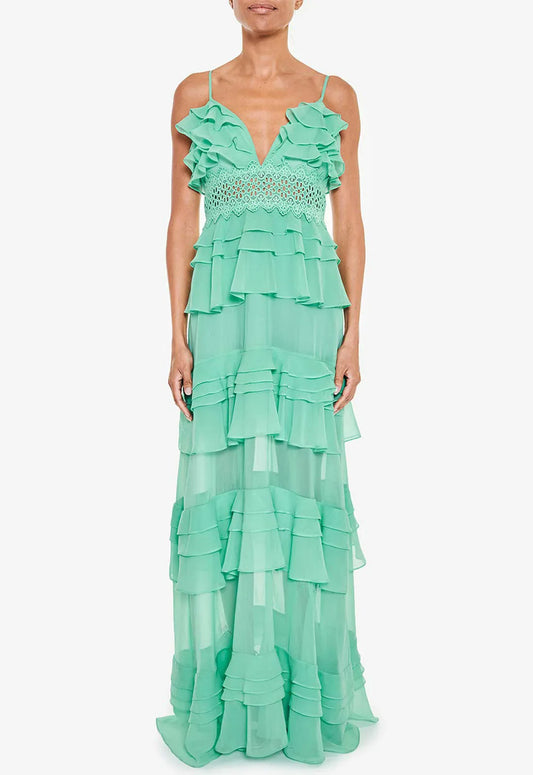 True Decadence Jade Green Ruffle Maxi Dress
