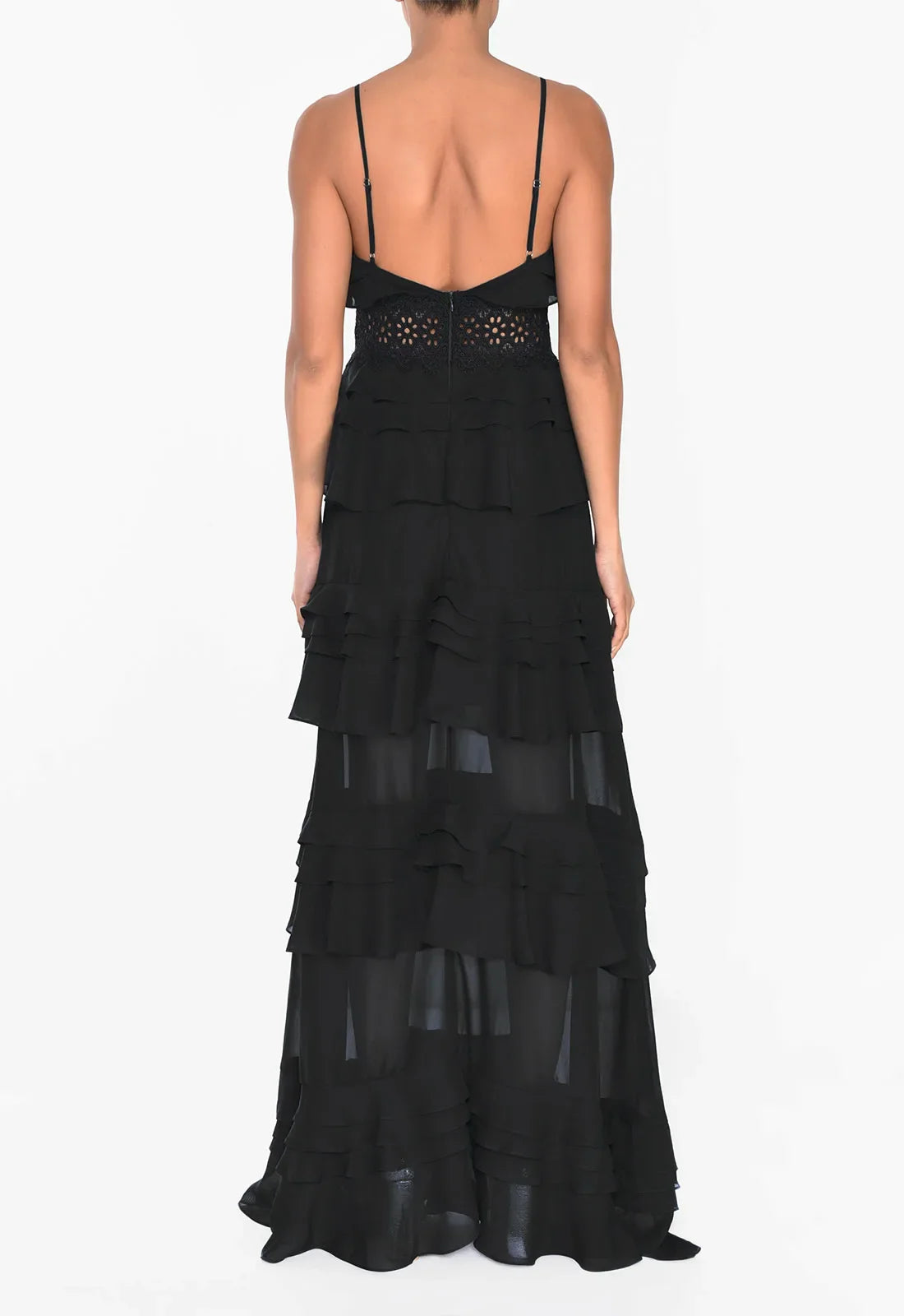 True Decadence Black Tiered Ruffle Maxi Dress