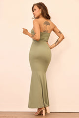 Flirty Whispers Slinky Jersey Maxi Dress - Olive