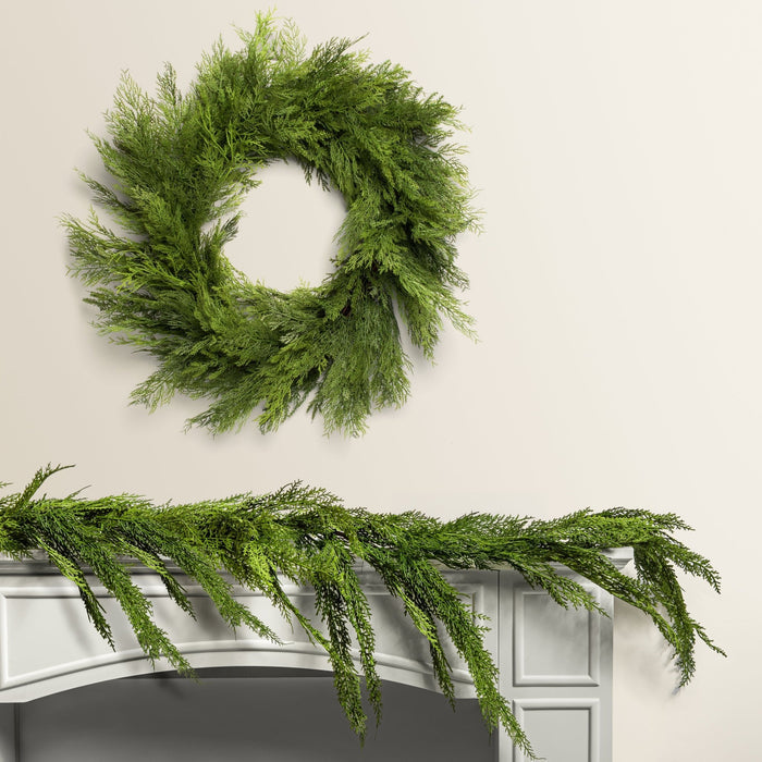 H Potter - Faux Cedar Creek Wreath & Garlands Set