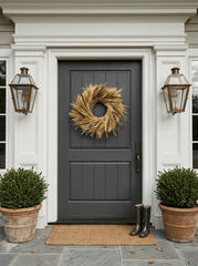 H Potter Golden prairie dried wreath on gray front door