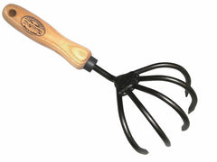 H Potter × DeWit forged 5-tine cultivator with European ash handle, short-handle garden tool for soil aeration and weeding