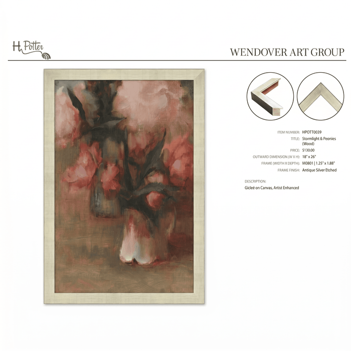 H Potter Stormlight and Peonies Canvas Wall Art