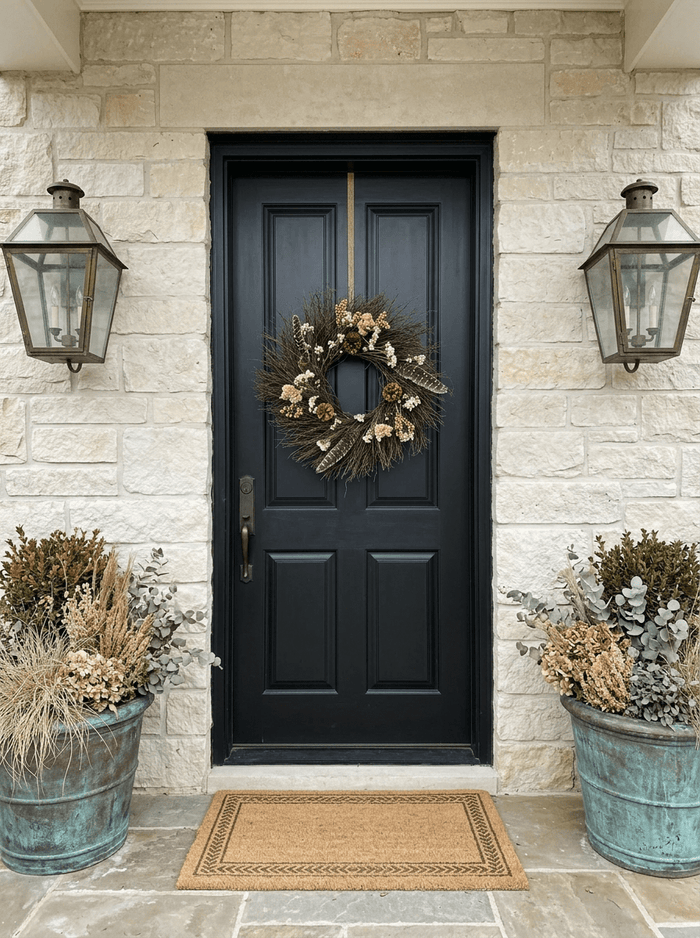 H POTTER HARVEST PLUME DRIED WREATH ON FRONT DOOR LARGE 22 INCH DIAMETER
