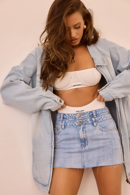 Hit Above Denim Jacket - Denim Blue