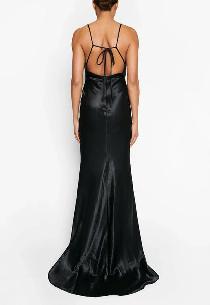 True Decadence Black Satin Slip Maxi Dress