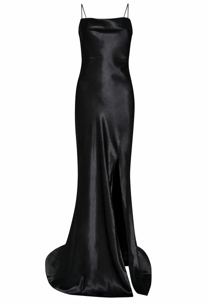 True Decadence Black Satin Slip Maxi Dress