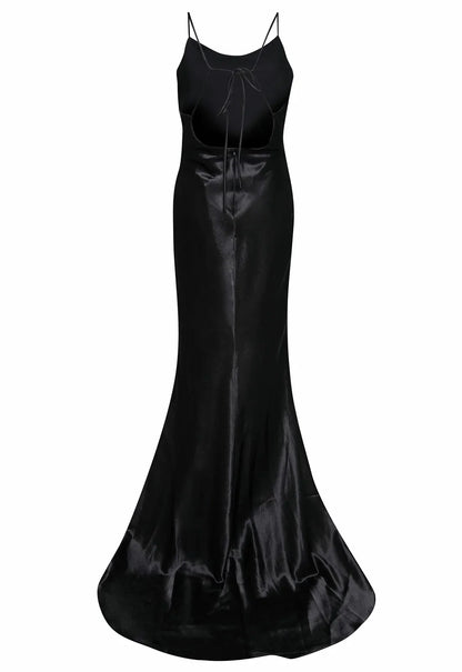 True Decadence Black Satin Slip Maxi Dress