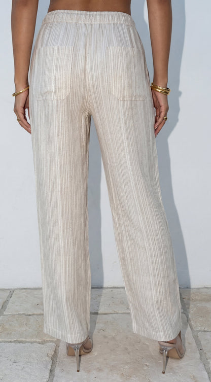Marlow Striped Linen Wide Leg Pants - Beige