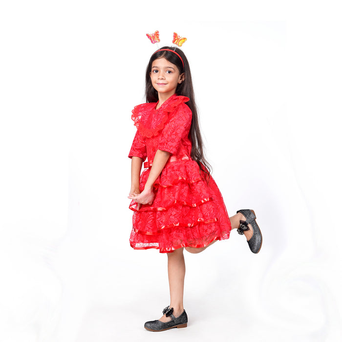 Itsmycostume Net Casual Knee Length Cute Frill Fairy Red Frock Dress  for Girls Kids
