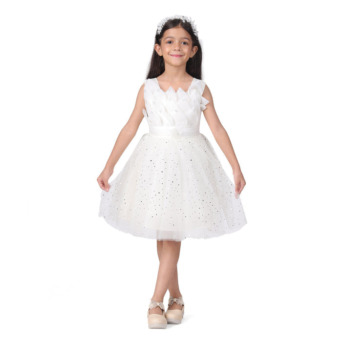Itsmycostume Net Casual Knee Length Cute Frill White Frock Dress for Girls Kids