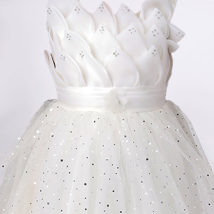 Itsmycostume Net Casual Knee Length Cute Frill White Frock Dress for Girls Kids