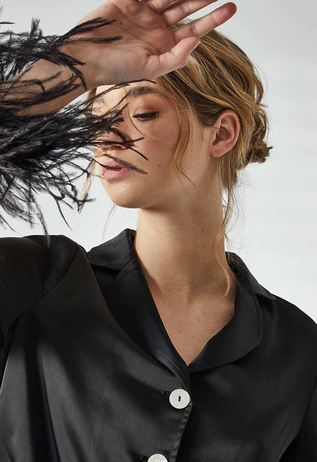 True Decadence Black Satin  Trim Pajamas
